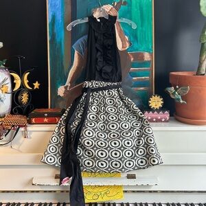 Weston Wear Anthropologie Black Cream Crochet Ruffle Sleeveless Dress Sz 4